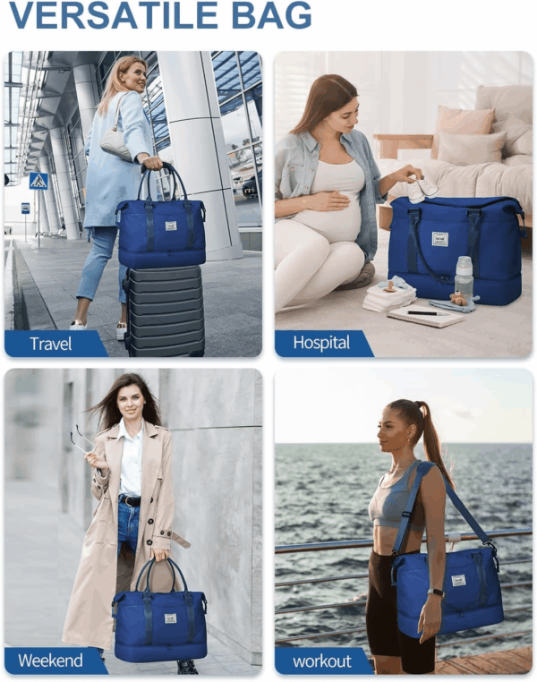 Travel Duffel Bag - Weekender & Overnight Gym Carry on Tote with Wet Pocket - Hospital Mom Bag for Labor & Delivery - Extra Large, Navy Blue - Image 8