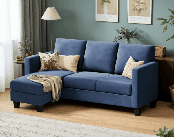 Convertible Sectional Sofa Couch, 3 Seat L-Shaped Sofa with Linen Fabric Ottoman Small Couch for Small Apartments, Living Room and Office (Linen Fabric, Blue) - Image 4
