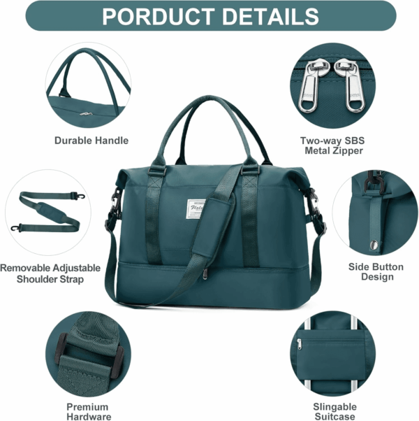 Weekender Bags for Women,Travel Duffle Overnight Bag with Shoe Compartment,Personal Item Carry on Bag,Gym Bag,3 Pcs Set - Image 6