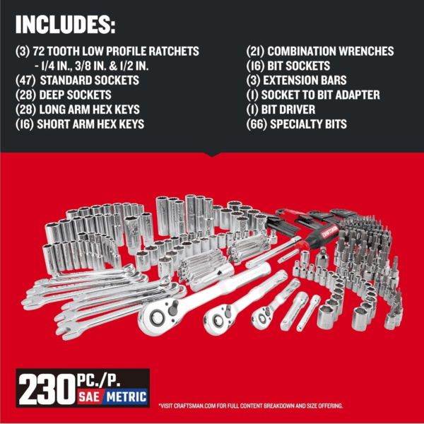 VERSASTACK Mechanics Tool Set, 1/4 In, 3/8 In, and 1/2 in Drive, 230 Piece (CMMT45306) - Image 4