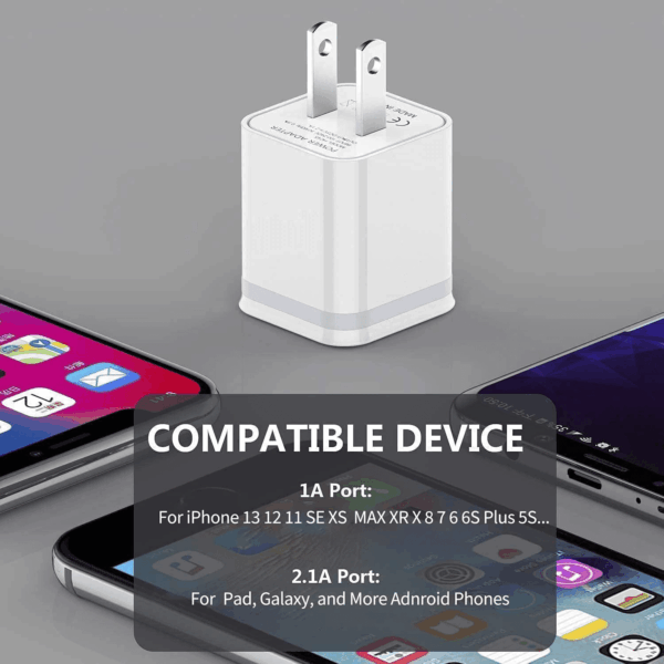 USB Wall Charger,  3-Pack 2.1A 5V Dual Port Cube Power Adapter Plug Block Charging Box Brick for Iphone 13 12 11 Pro Max SE XS XR X 8 7 6 6S Plus, Galaxy, LG, Moto, Android Phones - Image 6
