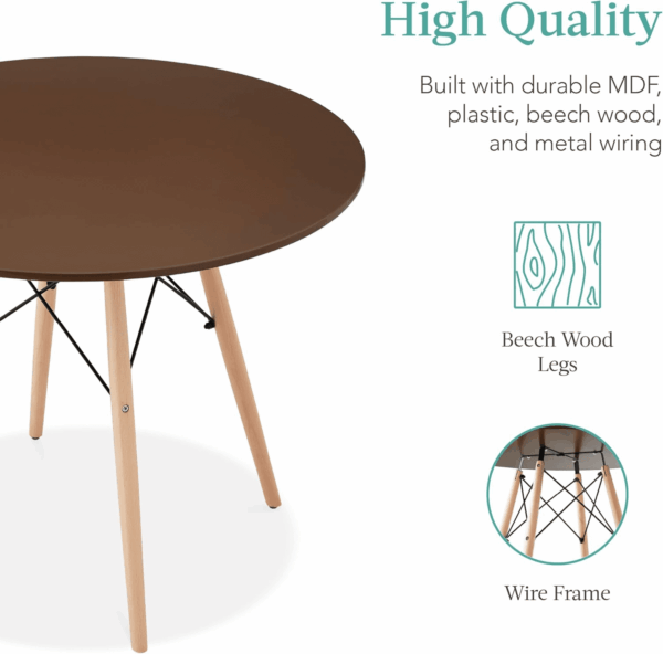 5-Piece Dining Set, Compact Mid-Century Modern Table & Chair Set for Home, Apartment W/ 4 Chairs, Plastic Seats, Wooden Legs, Metal Frame - Brown/Oak - Image 4