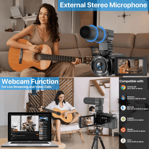 5K Video Camera Camcorder, 10X Optical Zoom 48MP UHD 30FPS Vlogging Camera for Youtube, Photography Recorder Camera with 270° 3" Rotation Screen, Microphone, Stabilizer, Remote Control - Image 4