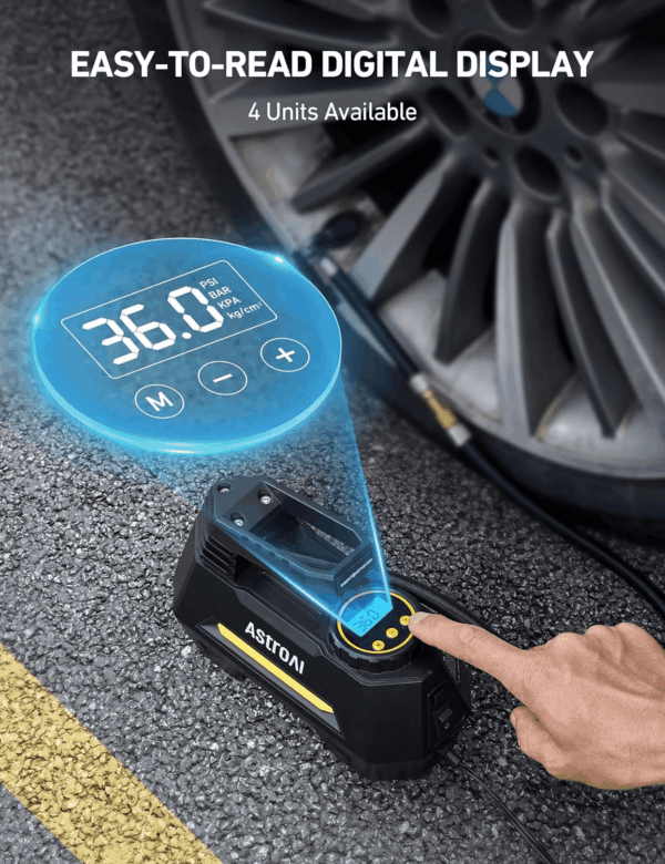 Tire Inflator Portable Air Compressor Tire Air Pump for Car Tires - Car Accessories, 12V DC Auto Pump with Digital Pressure Gauge, Emergency LED Light for Bicycle, Balloons, Yellow - Image 5
