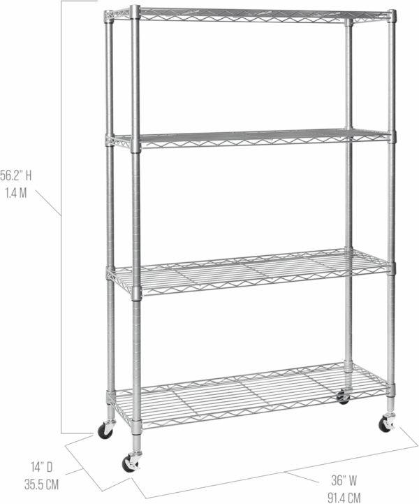 Solid Steel Wire Shelving Storage Unit Adjustable Shelves Organizer Rack, for Home, Kitchen, Office, Garage, Bedroom, Closet, Silver, 4-Tier, 36" W X 14" D - Image 5