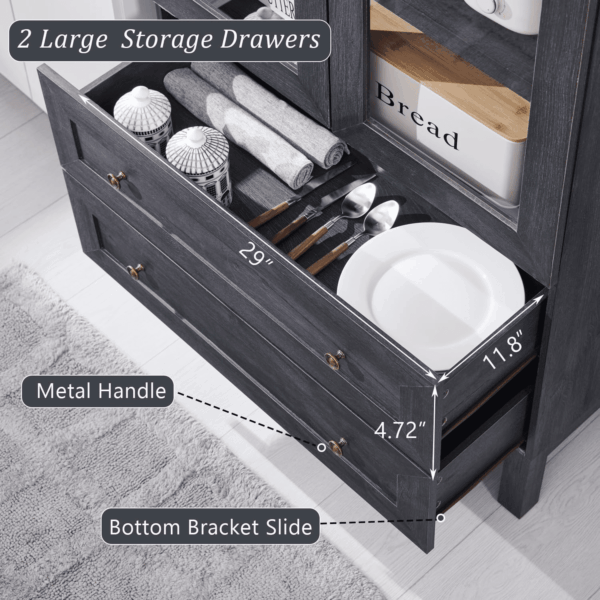 71" Tall Arched Kitchen Pantry Cabinet, Wood Kitchens Storage Cabinets with 2 Large Drawers and Adjustable Shelves, Modern Farmhouse Versatile Cupboard for Kitchen, Dining Room, Bathroom, Grey - Image 5