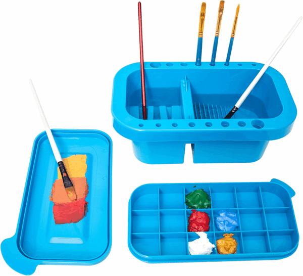 Paint Brush Cleaner, Paint Brush Holder and Organizers with Palette for Acrylic, Watercolor, and Water-Based Paints (Royal Blue)