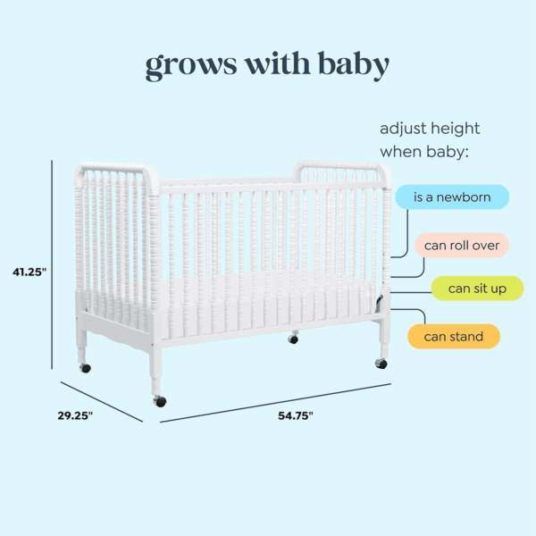 Jenny Lind 3-In-1 Convertible Baby Crib - GREENGUARD Gold Certified Portable Crib - Convertible Crib to Toddler Bed and Daybed - 4 Adjustable Heights - Easy to Assemble White Wooden Crib - Image 3