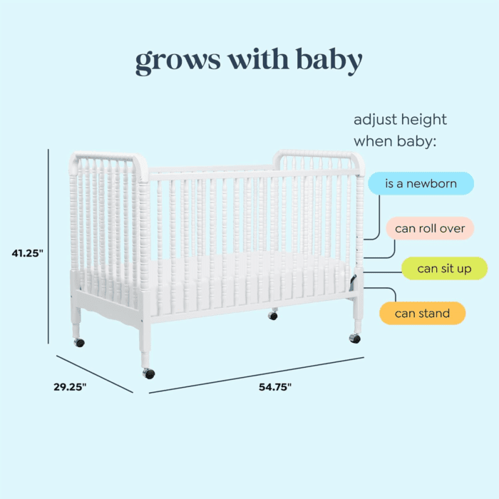 Jenny Lind 3-In-1 Convertible Baby Crib - GREENGUARD Gold Certified Portable Crib - Convertible Crib to Toddler Bed and Daybed - 4 Adjustable Heights - Easy to Assemble White Wooden Crib - Image 3