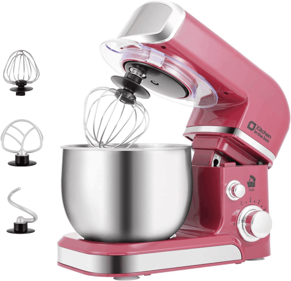 Stand Mixer,3.2Qt Small Electric Food Mixer,6 Speeds Portable Lightweight Kitchen Mixer for Daily Use with Egg Whisk,Dough Hook,Flat Beater (Purplish-Red)