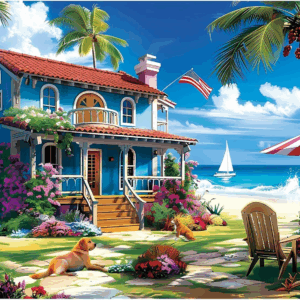 300 Pieces Puzzle for Adults | Beach House Puzzle | Recycled Cardboard Large Piece Jigsaw Puzzles 300 Pieces | Challenging Game Home Decor Birthday Party Gift Toy for Adults Kids Seniors 20.5*15 Inch