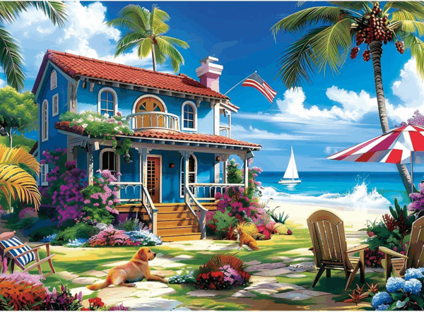 300 Pieces Puzzle for Adults | Beach House Puzzle | Recycled Cardboard Large Piece Jigsaw Puzzles 300 Pieces | Challenging Game Home Decor Birthday Party Gift Toy for Adults Kids Seniors 20.5*15 Inch