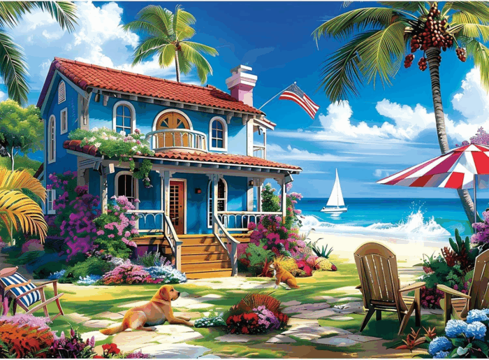 300 Pieces Puzzle for Adults | Beach House Puzzle | Recycled Cardboard Large Piece Jigsaw Puzzles 300 Pieces | Challenging Game Home Decor Birthday Party Gift Toy for Adults Kids Seniors 20.5*15 Inch