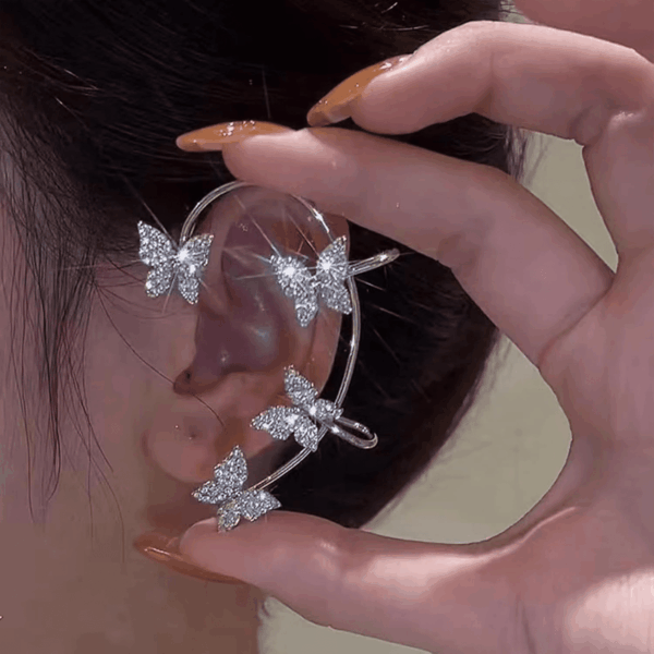 Butterfly Ear Cuffs Earrings Rhinestone Butterfly Ear Wrap No Piercing Ear Cuff Clip on Earrings for Women - Image 2