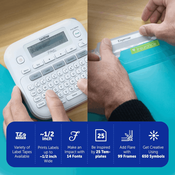 P-Touch PTD220 Home/Office Everyday Label Maker | Prints Tze Label Tapes up to ~1/2 Inch White - Image 2