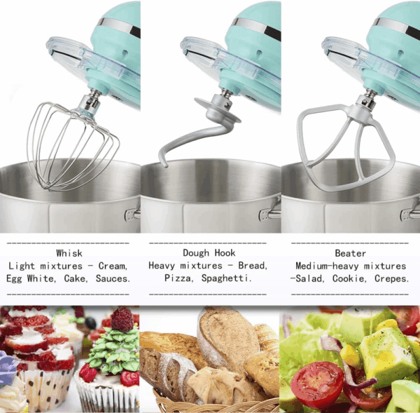 Stand Mixer,6.5-Qt 660W 6-Speed Tilt-Head Food Mixer, Kitchen Electric Mixer with Dough Hook, Wire Whip & Beater (6.5QT, Blue) - Image 4