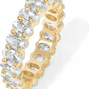 14K Gold Plated Rings - Oval Cubic Zirconia Love Ring and Eternity Ring - 5Mm Stackable for Women