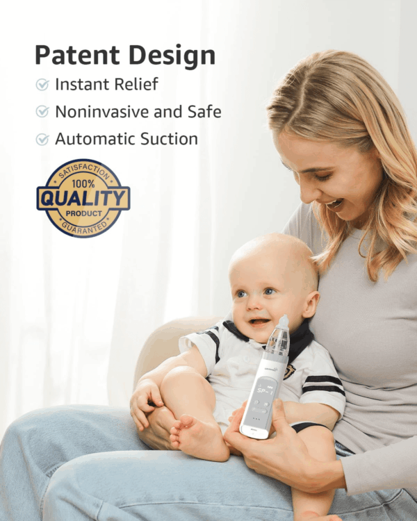 Nasal Aspirator for Baby, Electric Nose Aspirator for Toddler, Baby Nose Sucker, Automatic Nose Cleaner with 3 Silicone Tips, Adjustable Suction Level, Music and Light Soothing Function - Image 5
