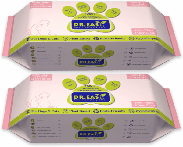 DR.EASY Super Caring 200Ct Pet Wipes for Dogs and Cats,Unscented，Ears, Face, Butt, Body and Eye –Convenient, Nature，Home or Travel，Best Pet Supplies