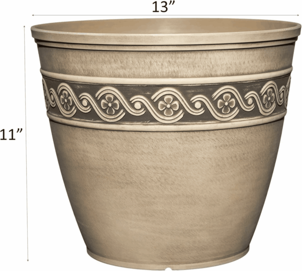 Corinthian Resin Flower Pot Planter, Concrete Grey, 13" - Image 4