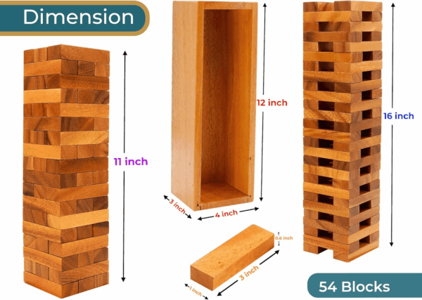 Wood Tumbling Tower - Ideal for Party, Kids Games, Building, Camping, Outdoor Games for Adults and Family, Classic Stacking Block for Challenging Your Skills. - Image 9