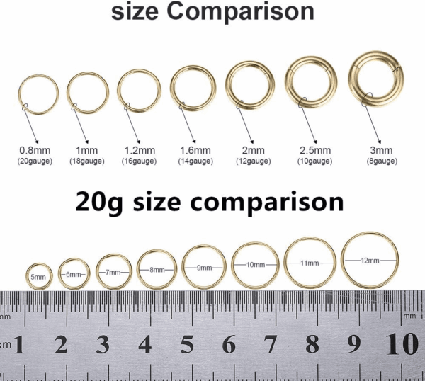 Hypoallergenic Nose Rings 20G 18G 16G 14G 12G 10G 8G 316L Surgical Steel Septum Jewelry Hinged Segment Ring Body Piercing Nose Hoop Lip Rings Nose Helix Cartilage Rook Earrings - Image 4