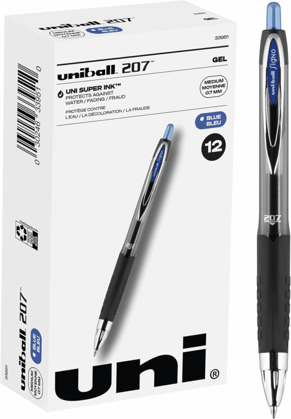 207 Retractable Gel Pens Medium Point, 0.7Mm, Blue, 12 Pack