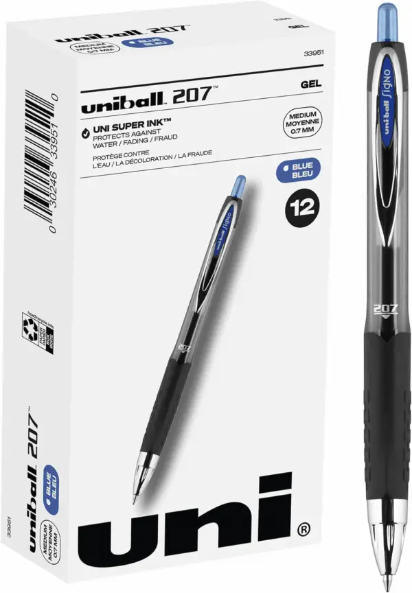 207 Retractable Gel Pens Medium Point, 0.7Mm, Blue, 12 Pack