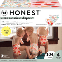 Clean Conscious Diapers for Sensitive Skin | Hypoallergenic, Fragrance Free | Girl Prints | Super Club Box, Size 4 (22-37 Lbs), 104 Count