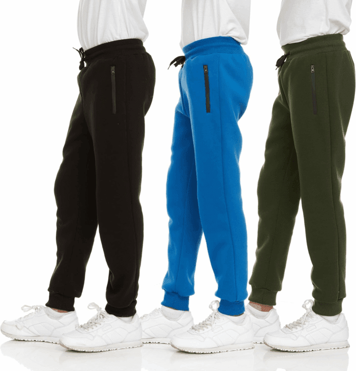 3Pk Boys Sweatpants Fleece Athletic Workout Kids Clothes Boys Joggers with Zipper Pocket and Drawstring Size 4-20