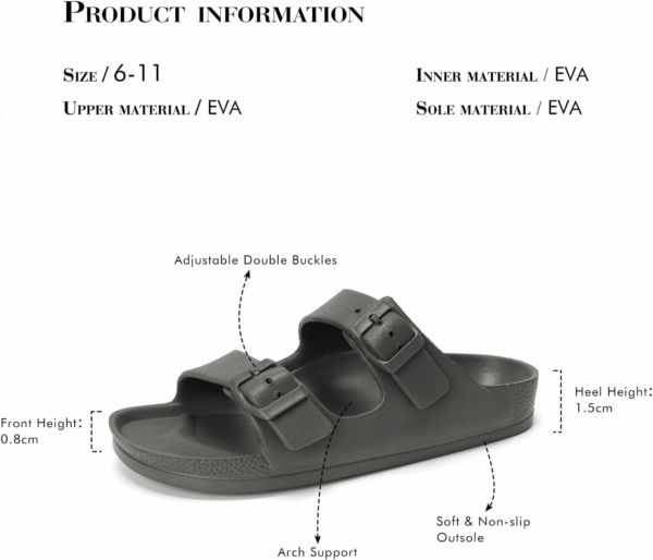 Women'S Comfort Slides Double Buckle Adjustable EVA Flat Sandals - Image 6