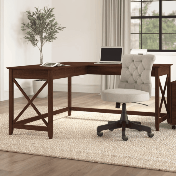 Bush Furniture Key West 60W Modern Farmhouse L Shaped Desk in Bing Cherry | 60-Inch Corner Table for Home Office - Image 2
