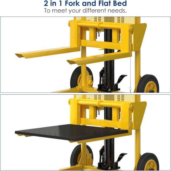 Hydraulic Material Lift with Upgraded Baffle Pallet Lift 550 Lbs 37.4” Max Lift with Front Universal Wheels and 9" Polyurethane Wheels, 18.5" Fork Length, Lift Dolly, Hand Forklift, Steel Platform X 1 - Image 4
