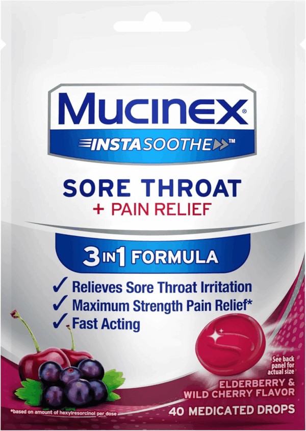 Instasoothe Sore Throat Relief, Sore Throat Lozenges, Sore Throat Medicine with Hexylresorcinol, Cough Drops Alternative, 40 Elderberry & Wild Cherry Medicated Numbing Throat Drops - Image 9