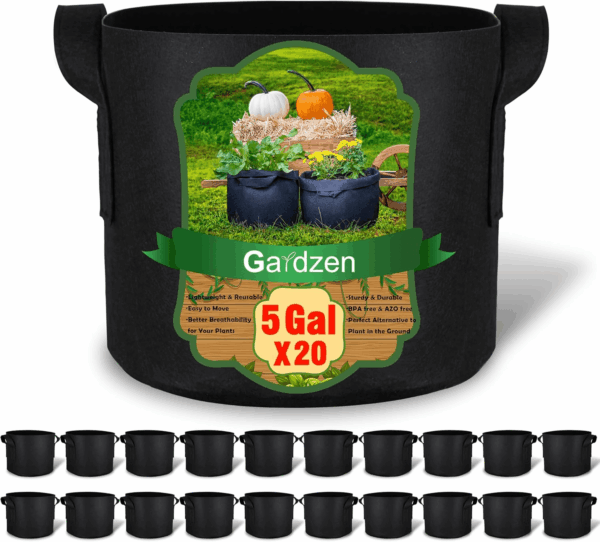 20-Pack 5 Gallon Grow Bags, Aeration Fabric Pots with Handles
