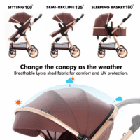 Baby Stroller for Toddler,Bassinet Stroller,Foldable Aluminum Alloy Pushchair with Adjustable Backrest,Adjustable Direction Coffee - Image 3
