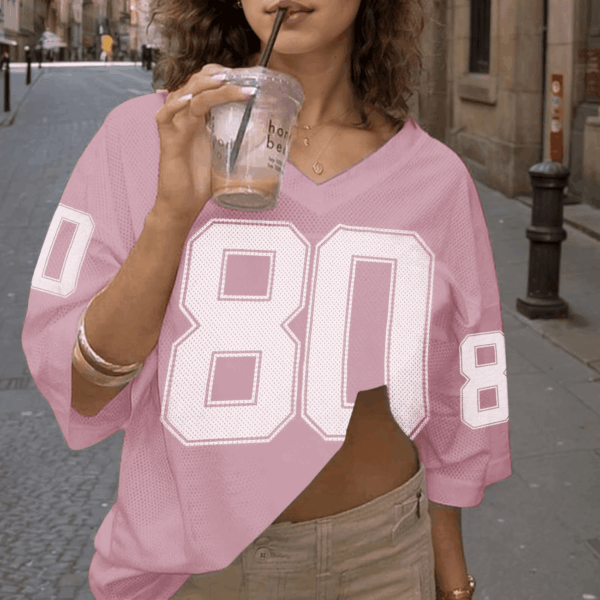 Jersey Shirts for Women Oversized Graphic Tees Cute Number Jerseys Shirt for Teens Girls V Neck Y2K Streetwear Tops - Image 4