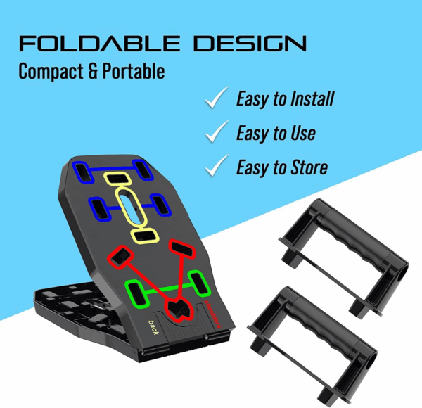 Push up Board, Foldable 10 in 1 Push up Bar with Resistance Bands,Portable Multi-Function Push up Handles for Floor,Professional Push up Strength Training Equipment - Image 4