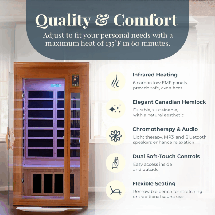 2-Person Home Sauna with Infrared Lighting and Integrated Speakers, Barcelona - Personal Indoor Luxury Spa for House and Gym - Image 5