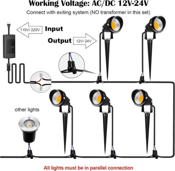 10W Low Voltage Landscape Lights LED Landscape Lighting with Connectors, 12V Outdoor Spotlights Yard Garden Pathway Lights, 1000LM Waterproof Warm White Light (14 Pack) - Image 5
