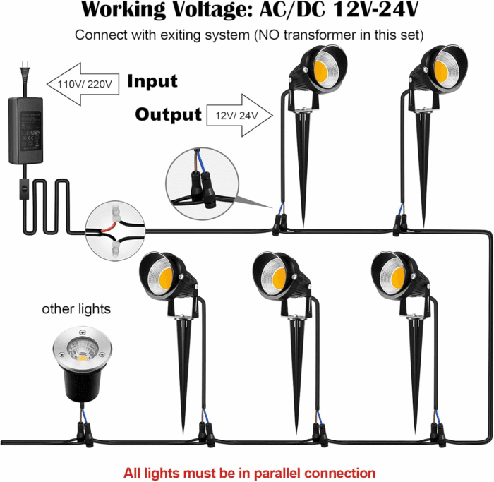 10W Low Voltage Landscape Lights LED Landscape Lighting with Connectors, 12V Outdoor Spotlights Yard Garden Pathway Lights, 1000LM Waterproof Warm White Light (14 Pack) - Image 5