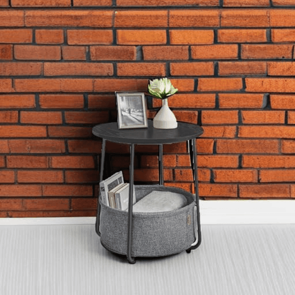 End Table, Small Bedside Table with Fabric Basket, Modern Nightstand, round Side Table, for Living Room, Bedroom, Ebony Black and Slate Gray ULET223B01 - Image 6
