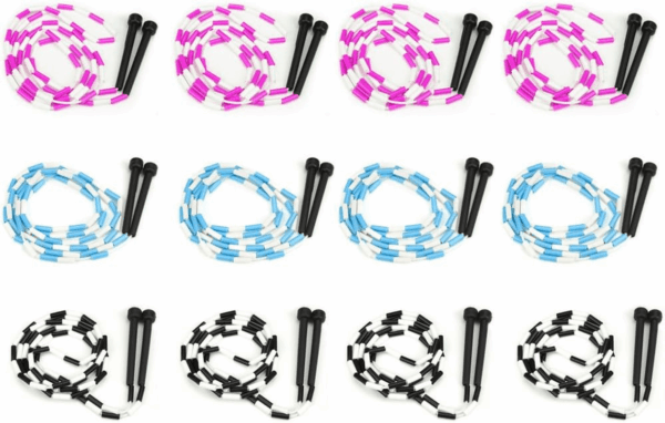 Jump Rope 12-Pack - Pink, Blue, Black and White Skip Ropes for Exercise - Outdoor Jump Rope for Kids, Adults and Athletes - Family Fun Toys and Games