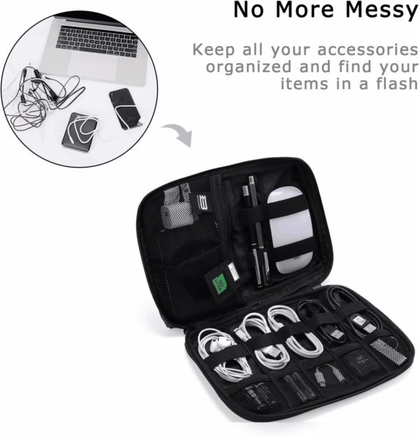 Electronics Organizer Travel Case, Small Cord Bag, Tech Organizer as Travel Accessories for Men Women, Cable Essentials for Phone, SD Card, Black - Image 2