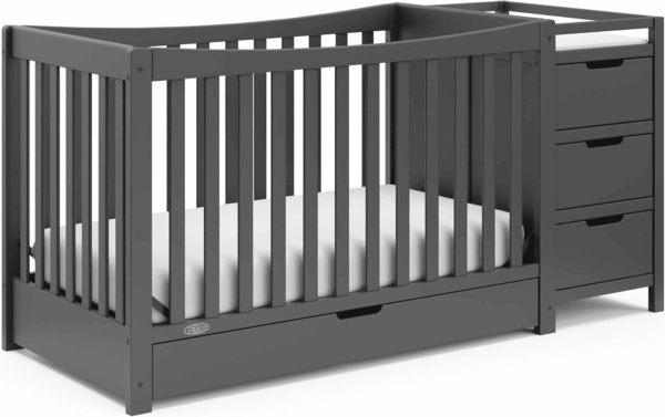 Remi 4-In-1 Convertible Crib & Changer with Drawer (Gray) – GREENGUARD Gold Certified, Crib and Changing -Table Combo, Includes Changing Pad, Converts to Toddler Bed, Daybed and Full-Size Bed - Image 7