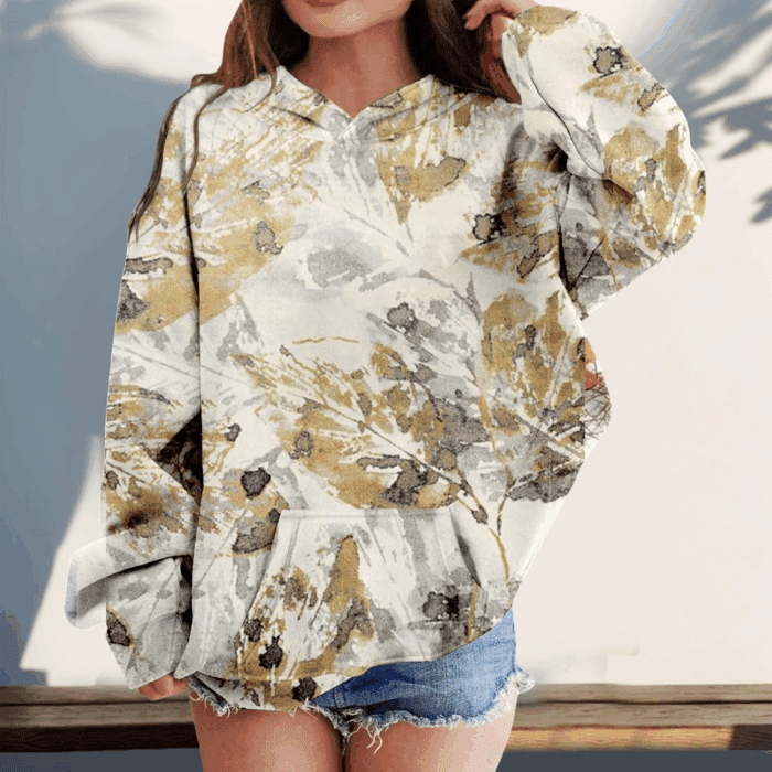 Camo Hoodies for Teen Girls Cute Sweatshirt Maple Leaf Print Oversized Fleece Sweatshirts Pullover Tops with Pocket - Image 2