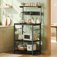 Kitchen Bakers Rack with Power Outlet, Coffee Bar Table 4 Tiers, Kitchen Microwave Stand with 6 S-Shaped Hooks, Kitchen Storage Shelf Rack for Spices, Pots and Pans - Black - Image 2