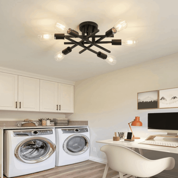 6-Lights Semi Flush Mount Ceiling Light Fixture 2-Pack Black Vintage Matte Sputnik Chandelier Ceiling Lamp for Farmhouse Dining Room Living Room Bedroom Kitchen Entryway - Image 8