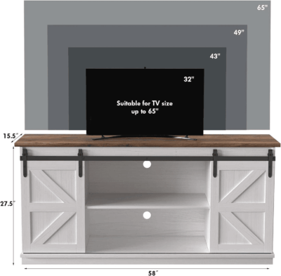 TV Stand for 65 Inch TV, Entertainment Center with Storage Cabinets and Sliding Barn Doors, Mid Century Modern Media TV Console Table for Living Room Bedroom (Bright White) - Image 5