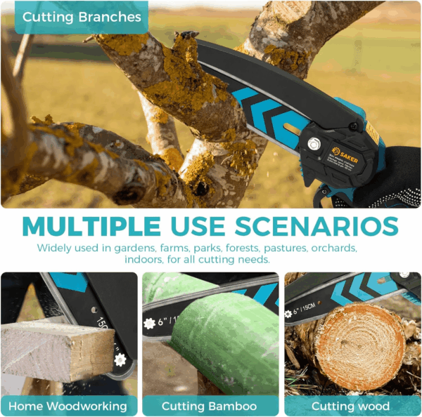 Mini Chainsaw,6 Inch Portable Electric Chainsaw Cordless, Small Handheld Chain Saw for Tree Branches,Courtyard, Household and Garden,By 2PCS 20V 1500Mah Batteries,Extra 3 PCS Chain - Image 3
